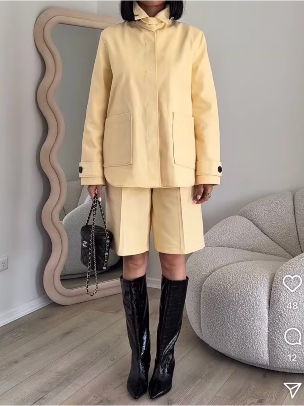 Zara butter yellow High-Neck Jacket and Shorts Set Size S